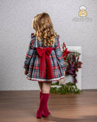 Abuela Tata AW25 - Girls Grey & Red Tartan Dress & Headpiece
