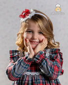 Abuela Tata AW25 - Girls Grey & Red Tartan Dress & Headpiece