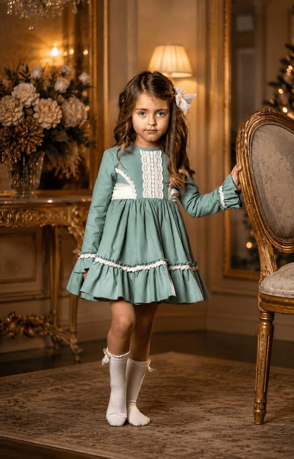 Abuela Tata Girls Green & Ivory Dress & Headpiece | AW26 PRE-ORDER