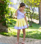 Abuela Tata girls lilac gingham blouse and yellow skirt set age 6 Spanish children's clothing clearance sale