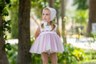 Abuela Tata SS24 - Baby Girls Ivory & Dusky Pink Dress, Knickers & Bonnet 360 - Mariposa Children's Boutique