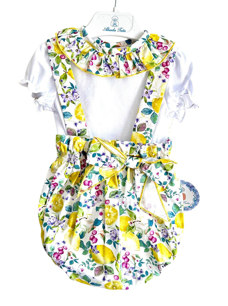 Abuela Tata SS24 - Baby Girls White, Lemon & Purple Jam Pants & Top Set 355 - Mariposa Children's Boutique