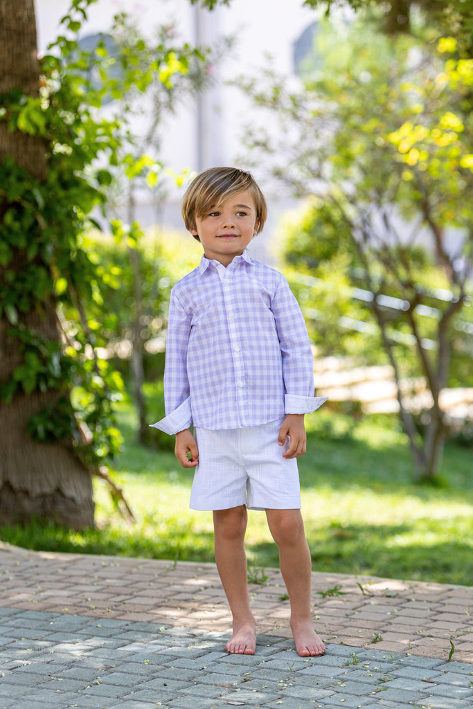 Abuela Tata SS24 - Boys Lilac Check Shirt & Shorts Set 353 - Mariposa Children's Boutique