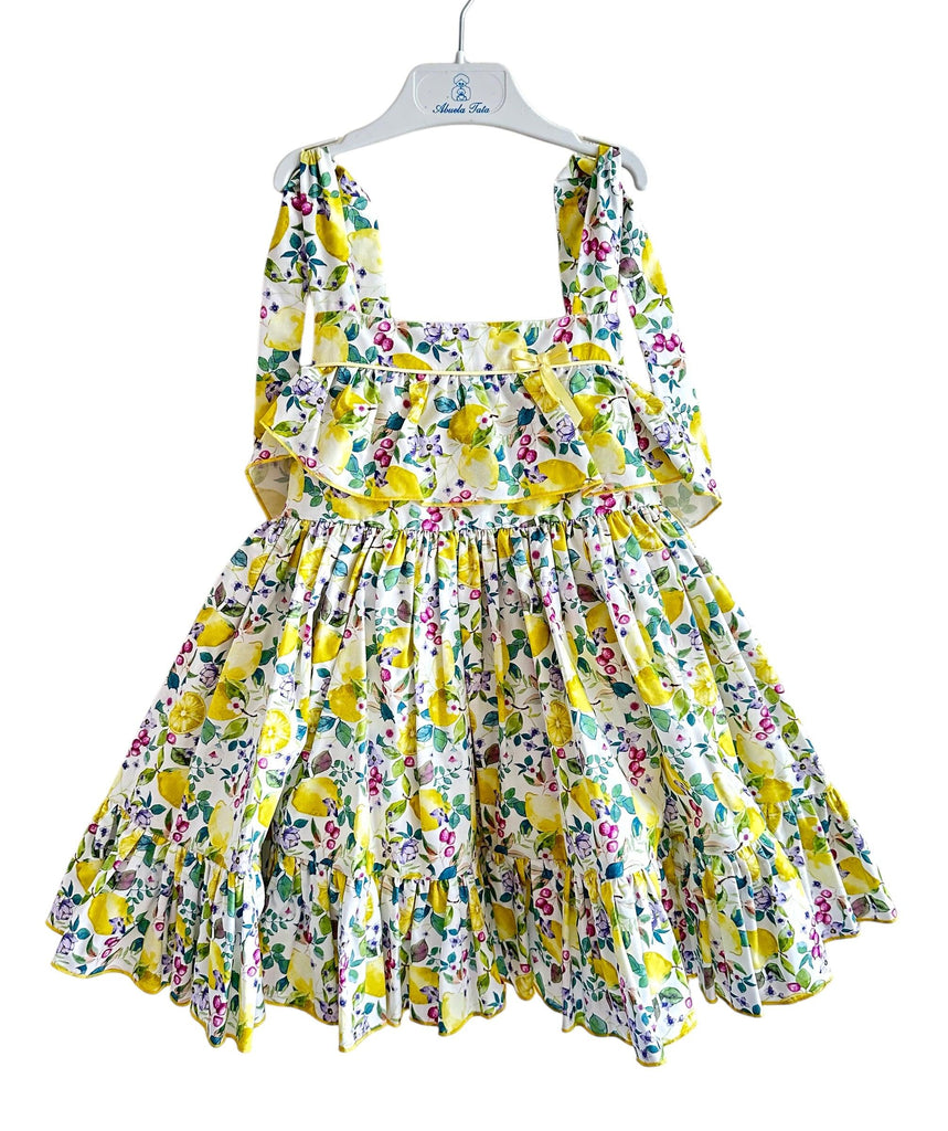 Abuela Tata SS24 - Girls Floral & Lemons Print Summer Dress 355 - Mariposa Children's Boutique