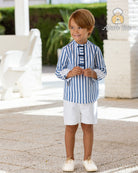 Abuela Tata boys navy white stripe outfit shirt shorts SS26