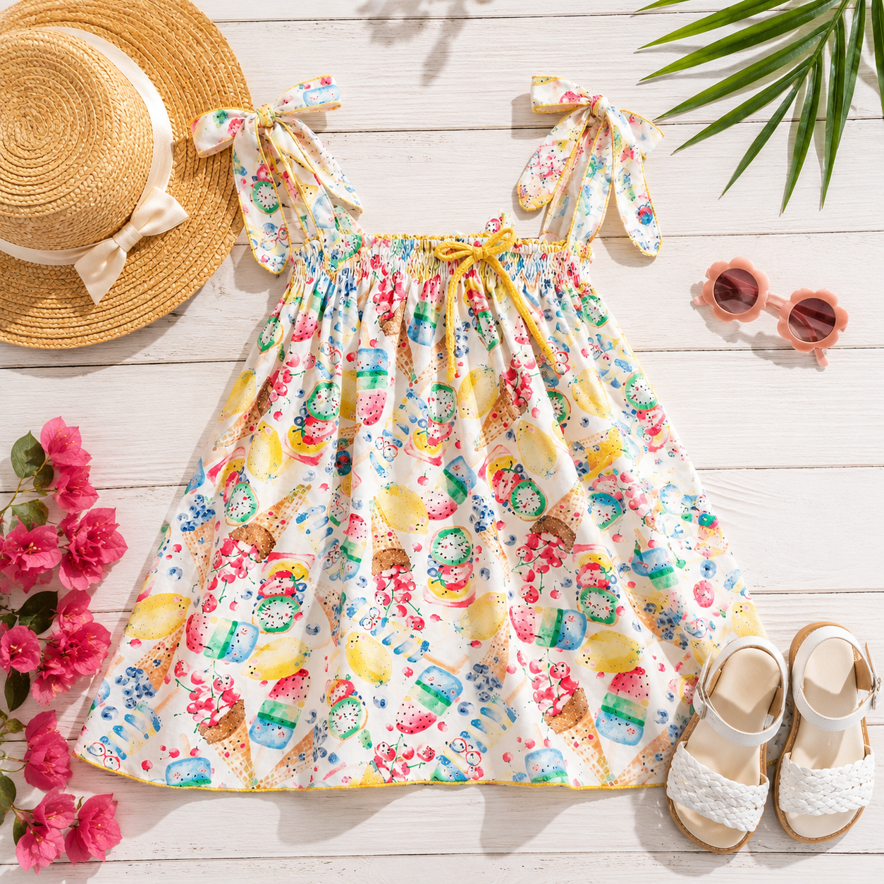 Alhuka girls multicoloured ice-cream print summer dress. 