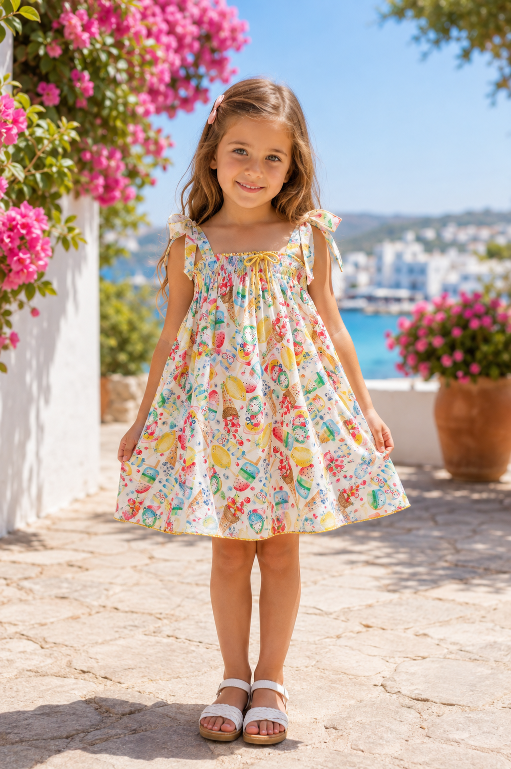 Alhuka girls multicoloured ice-cream print summer dress. 