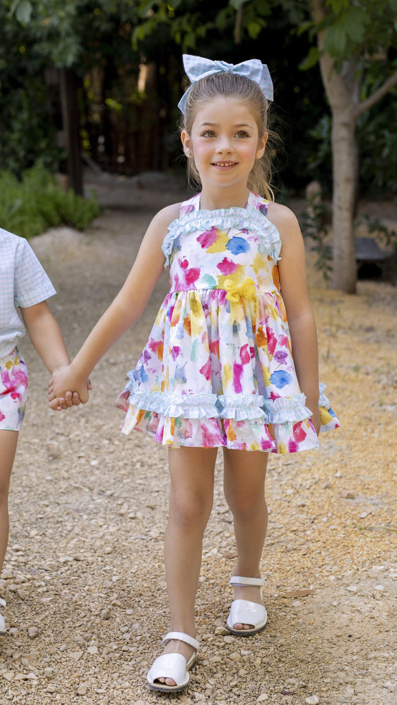 Alhuka SS24 - Baby Girl's Teresita Multi Coloured Print Dress & Knickers - Mariposa Children's Boutique