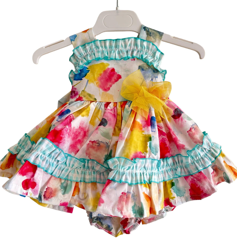 Alhuka SS24 - Baby Girl's Teresita Multi Coloured Print Dress & Knickers - Mariposa Children's Boutique