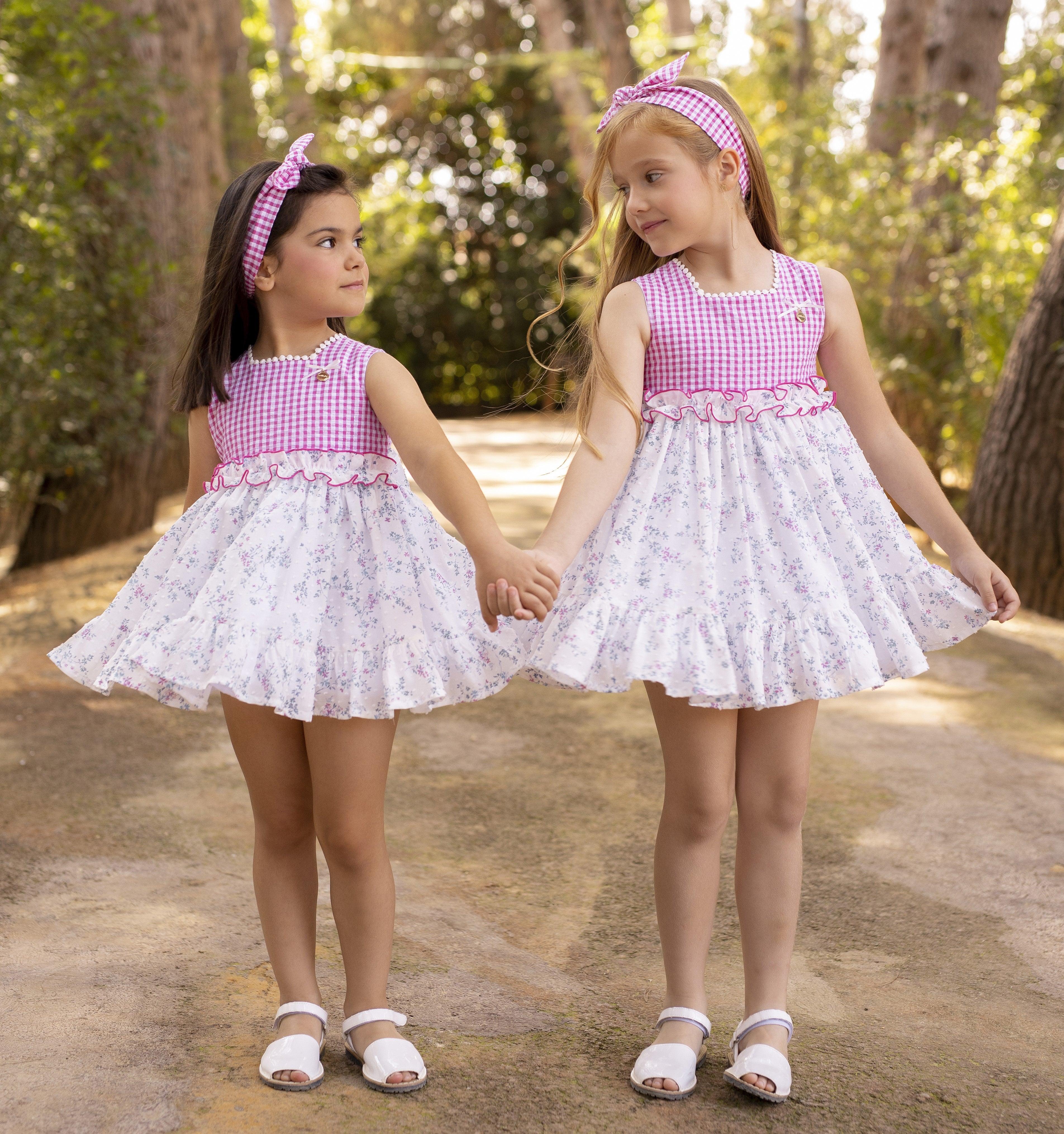 Alhuka SS24 - Girls Calblanque Pink & White Floral Print Summer Dress - Mariposa Children's Boutique