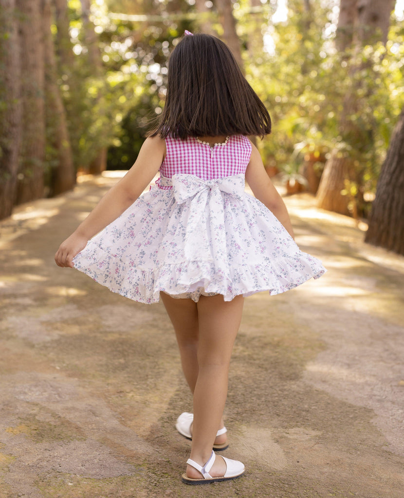 Alhuka SS24 - Girls Calblanque Pink & White Floral Print Summer Dress - Mariposa Children's Boutique