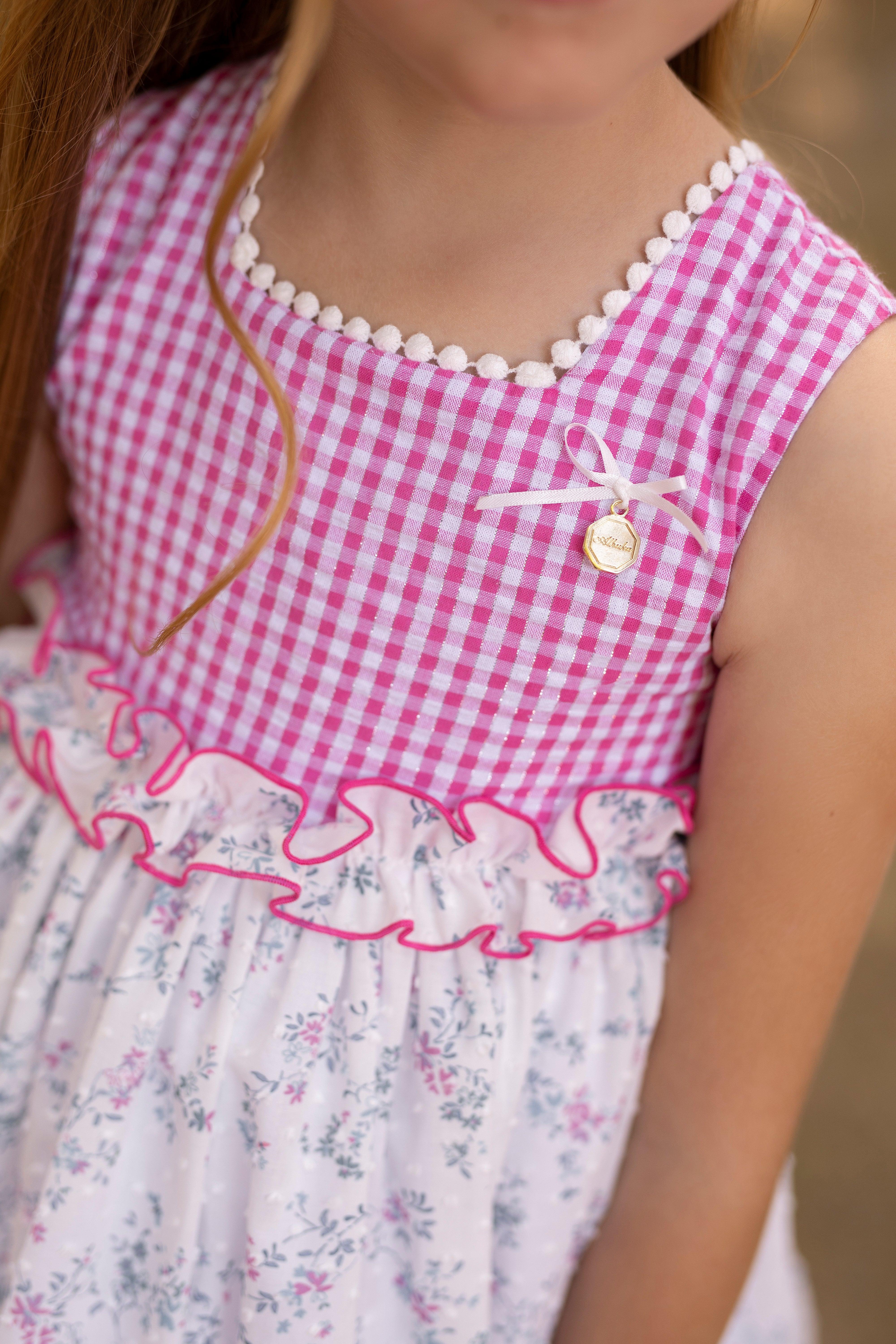 Alhuka SS24 - Girls Calblanque Pink & White Floral Print Summer Dress - Mariposa Children's Boutique