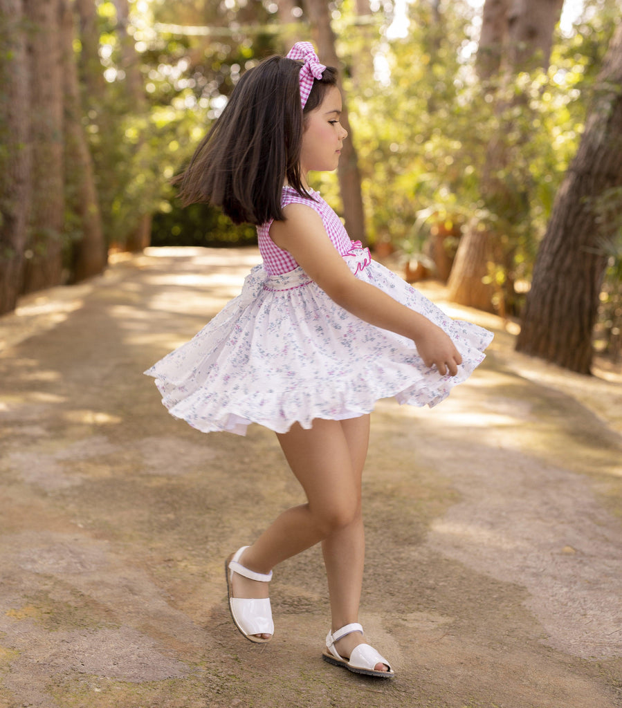 Alhuka SS24 - Girls Calblanque Pink & White Floral Print Summer Dress - Mariposa Children's Boutique