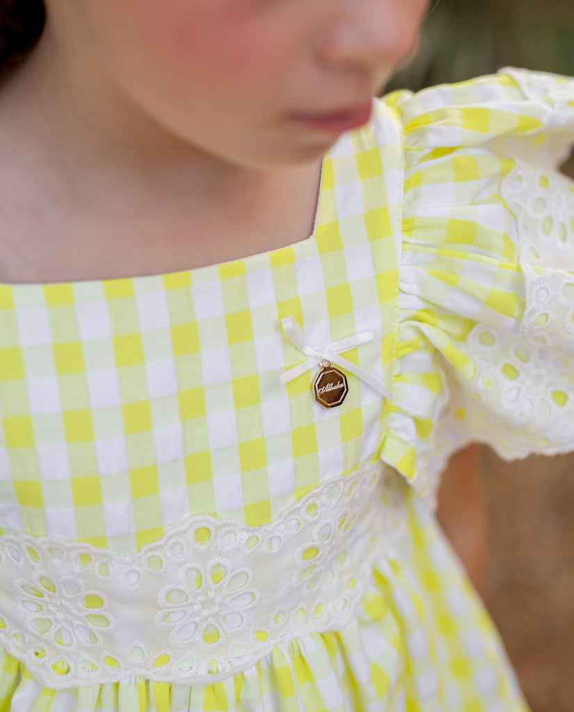 Alhuka SS24 - Girls Muxia Yellow Neon Bright Check Summer Dress - Mariposa Children's Boutique