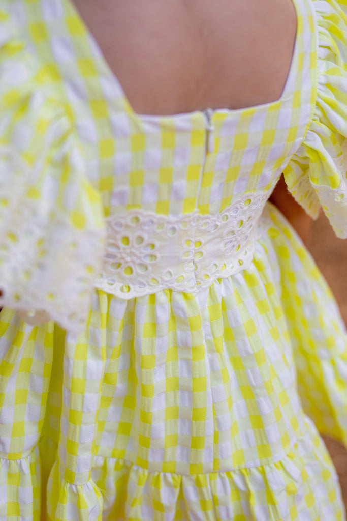 Alhuka SS24 - Girls Muxia Yellow Neon Bright Check Summer Dress - Mariposa Children's Boutique