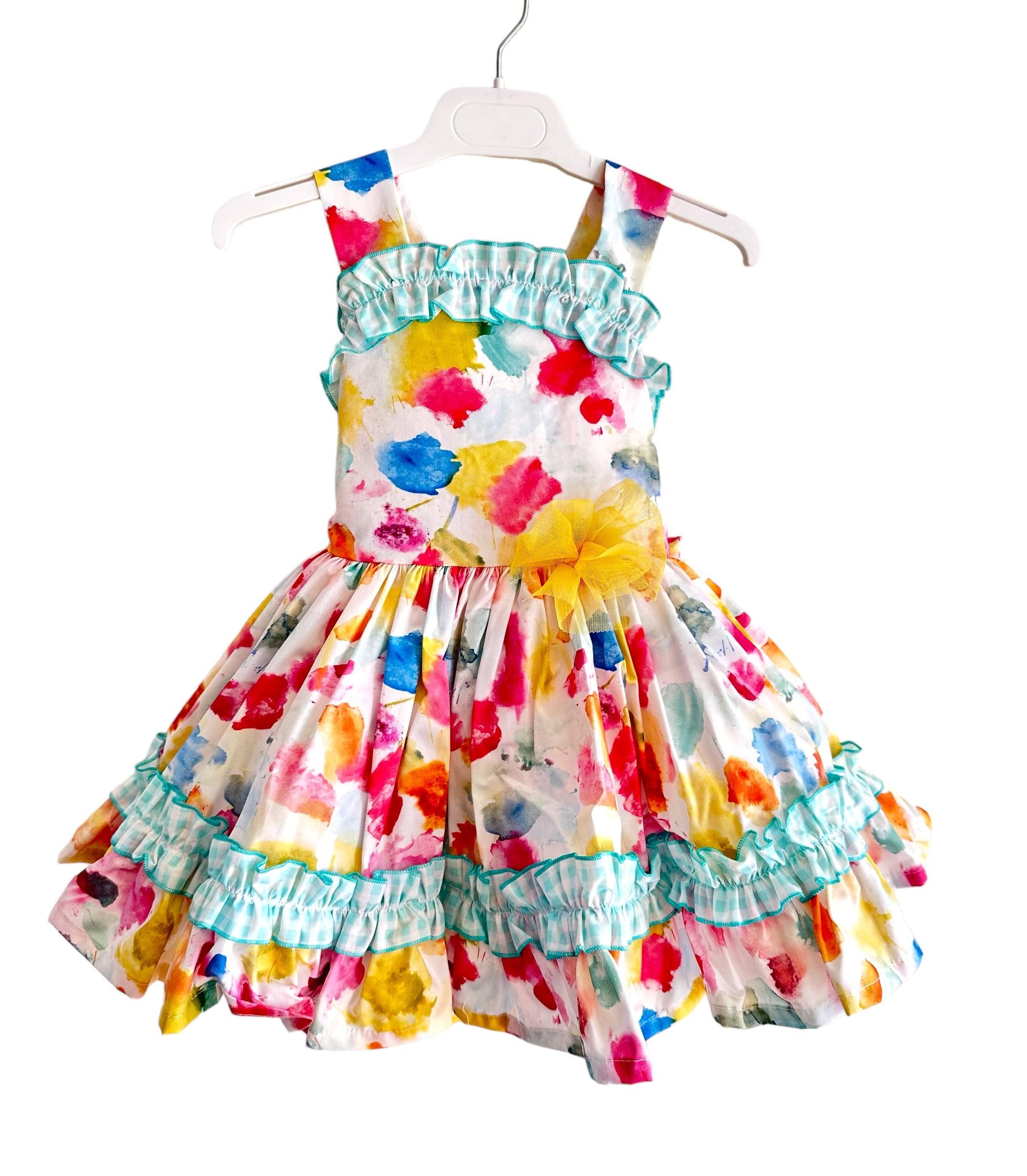Alhuka SS24 - Girls Teresita Multi Coloured Print Summer Dress - Mariposa Children's Boutique