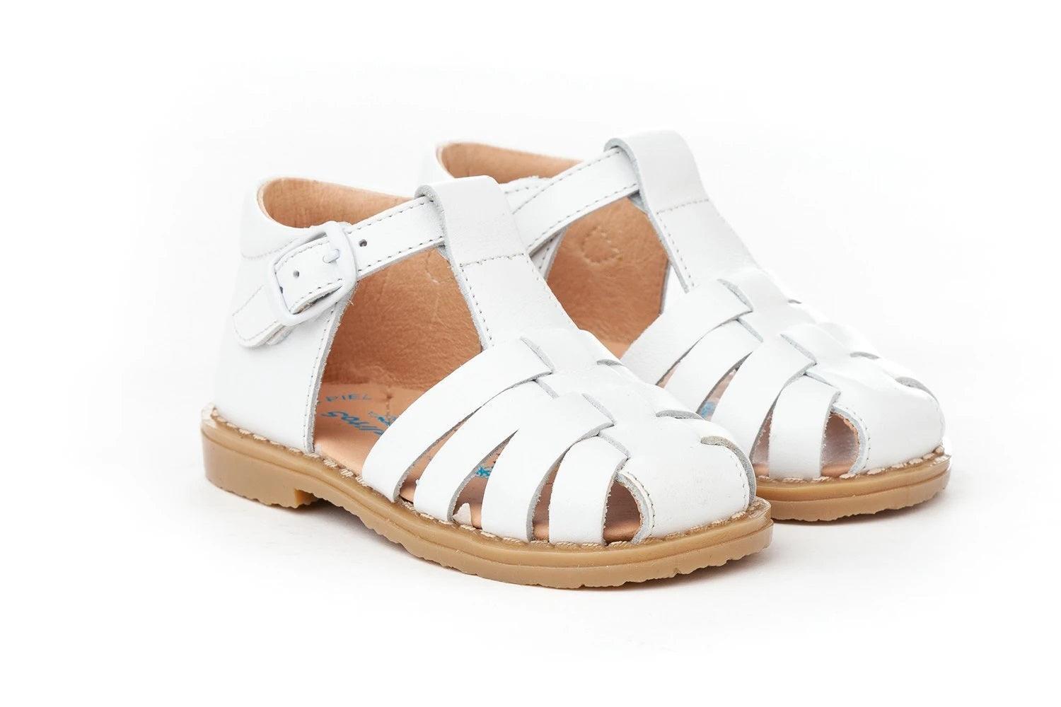 Angelitos - Baby Boys White Leather Sandals IN - STOCK - Mariposa Children's Boutique