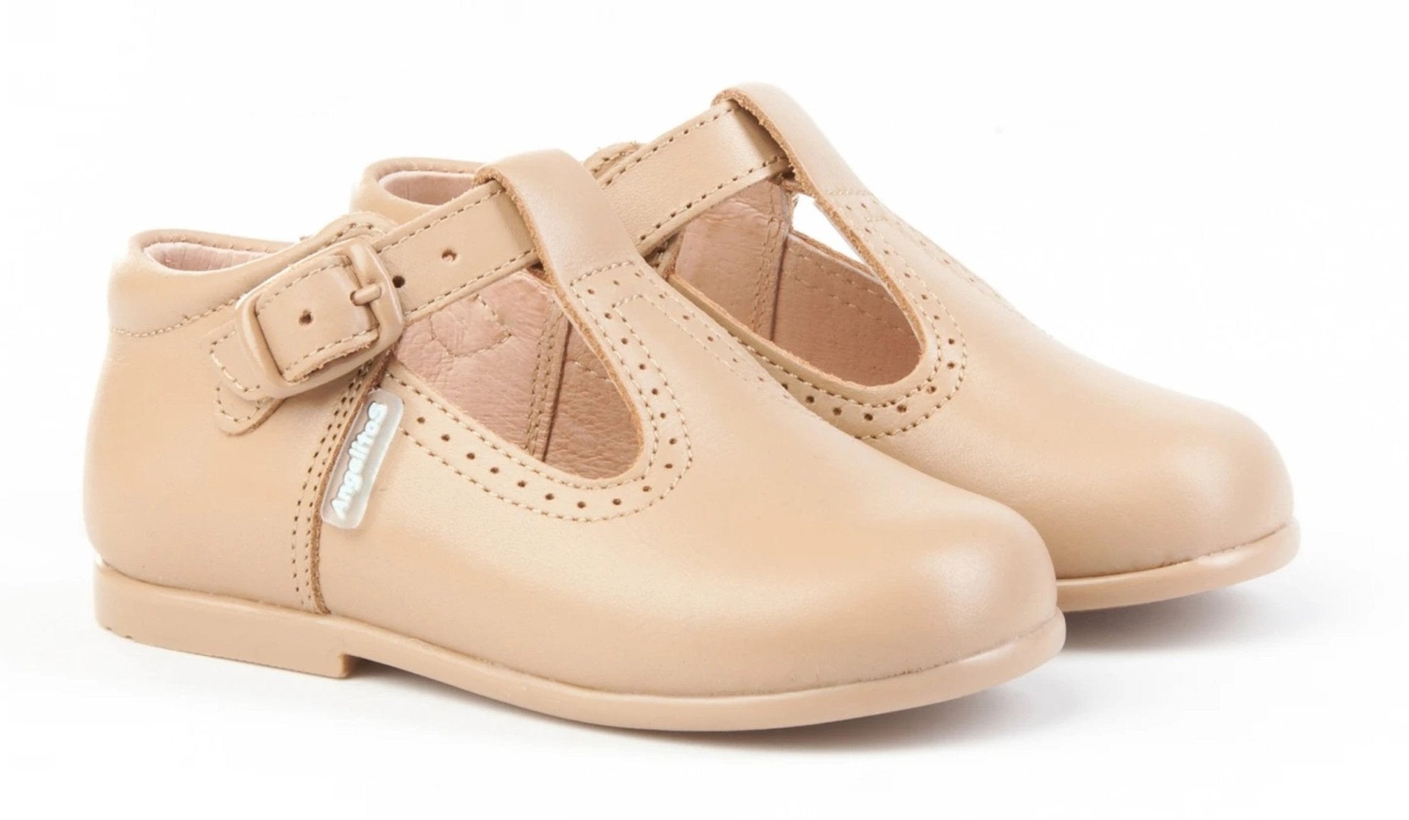 Angelitos Boys Camel Leather T-Bar Shoes | Boys Footwear