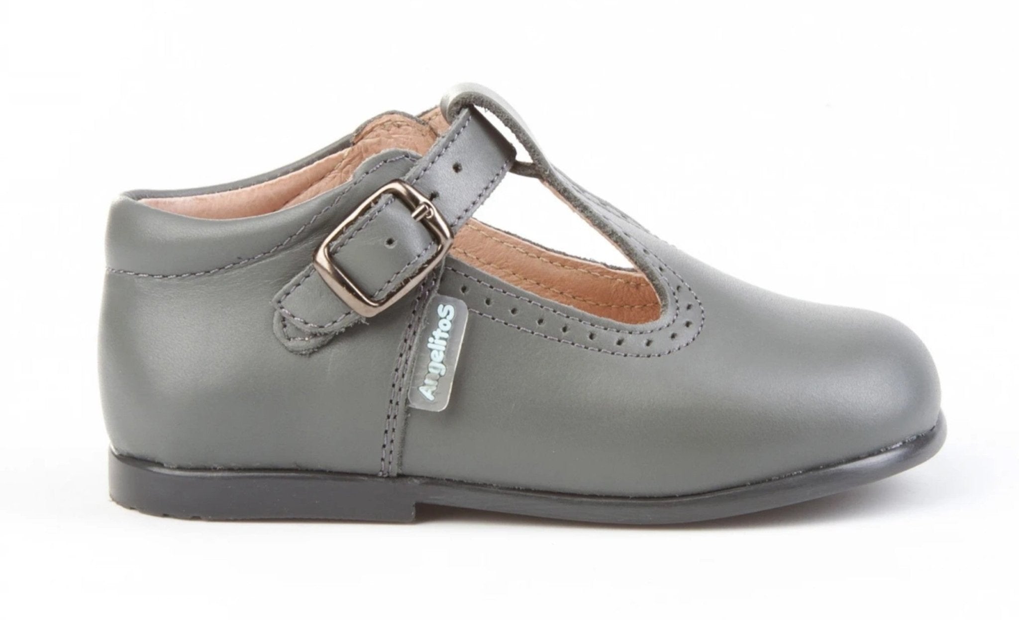 Angelitos Boys' Grey Leather T-Bar Shoes