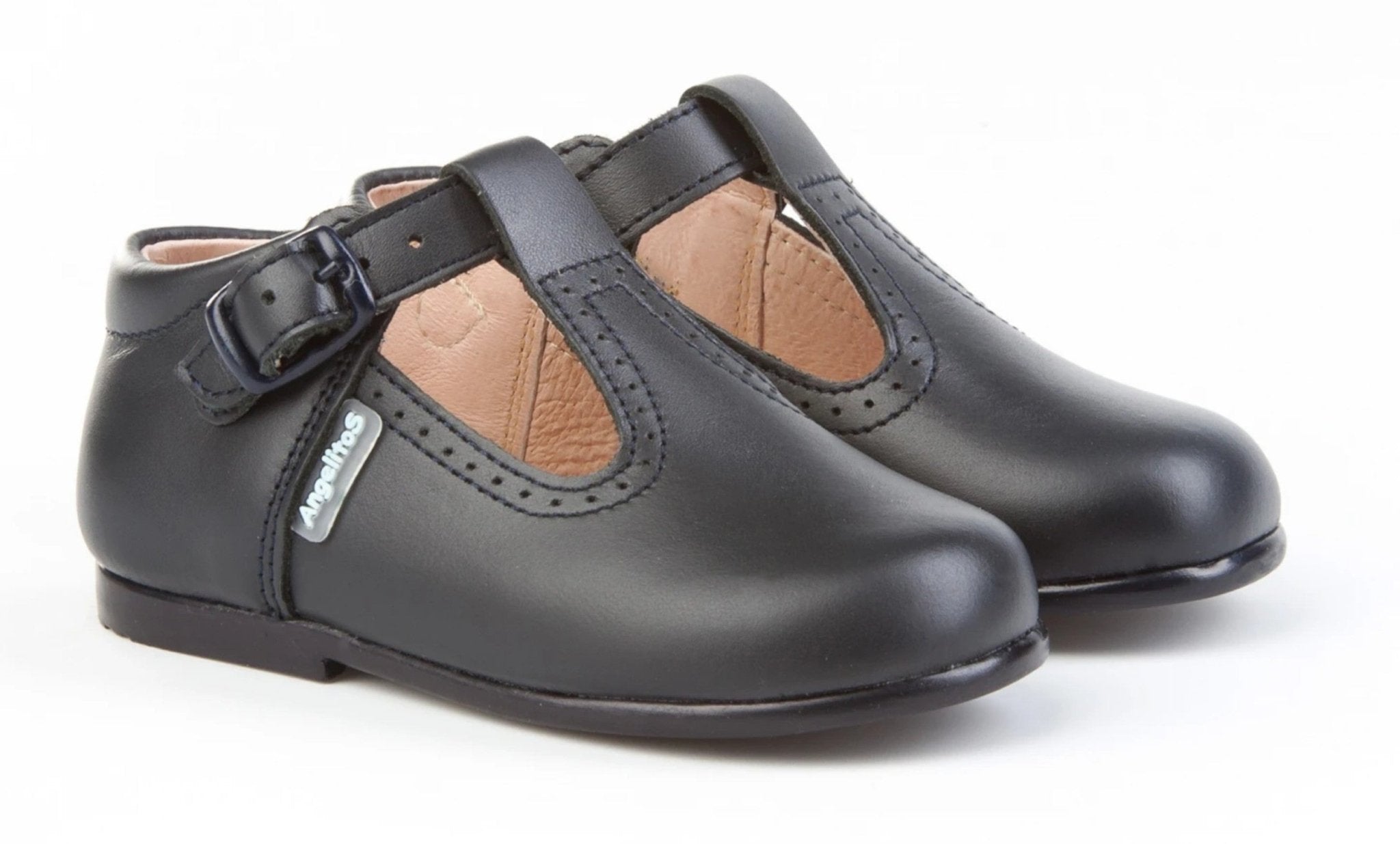 Angelitos Boys' Navy Leather T-Bar Shoes | Handmade Spanish Footwear