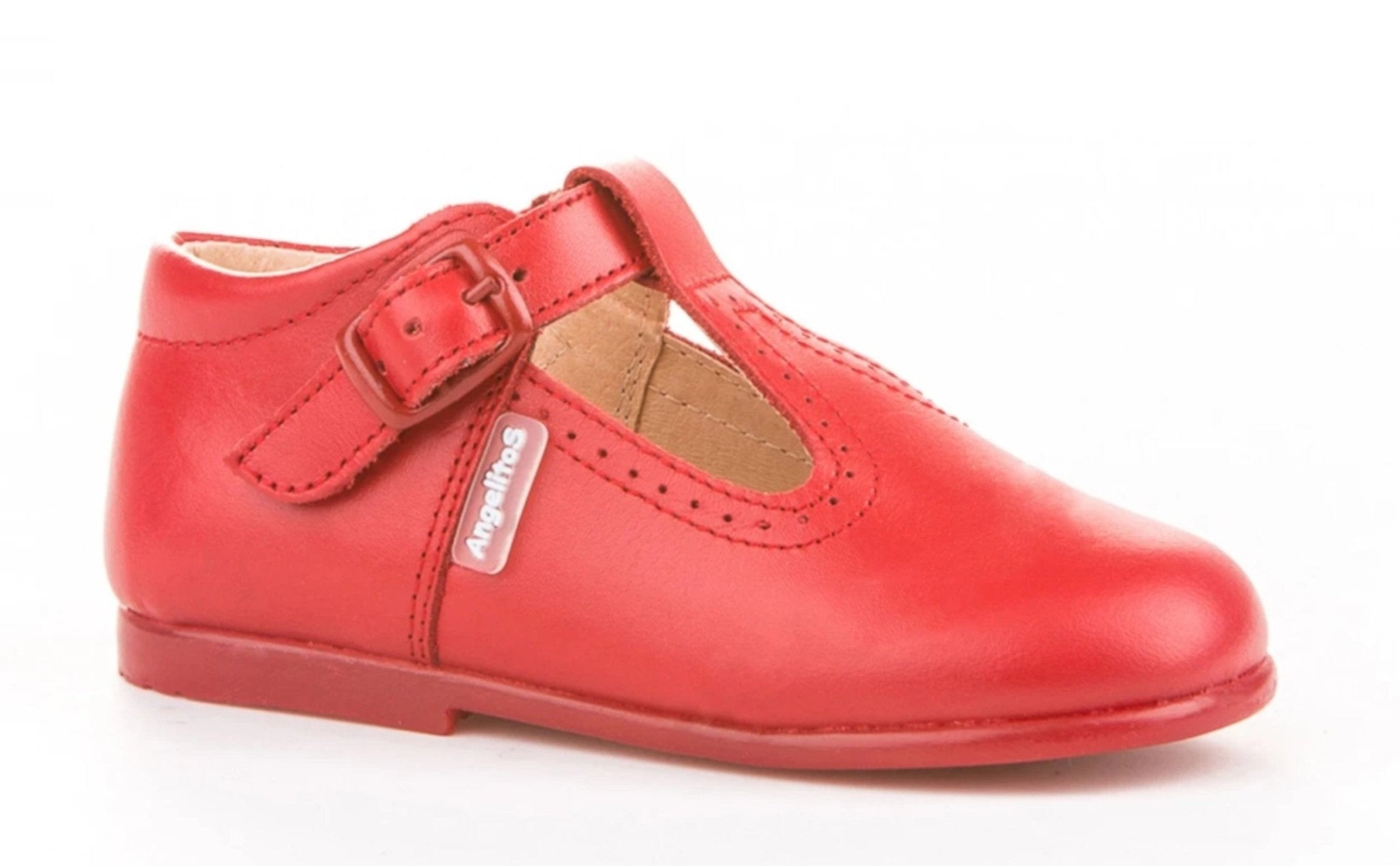 Angelitos Boys' Red T-Bar Leather Shoes