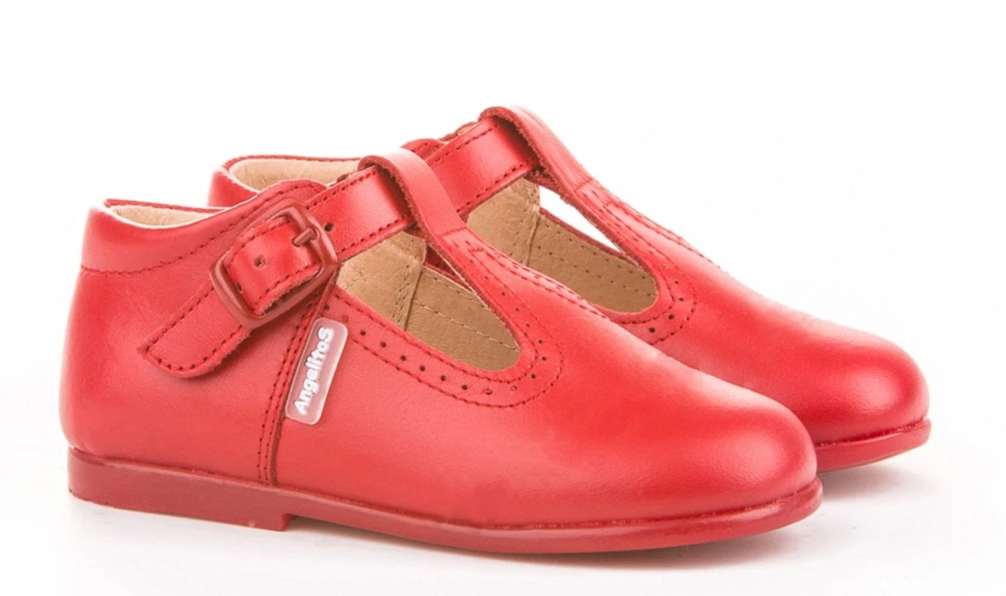 Angelitos Boys' Red T-Bar Leather Shoes