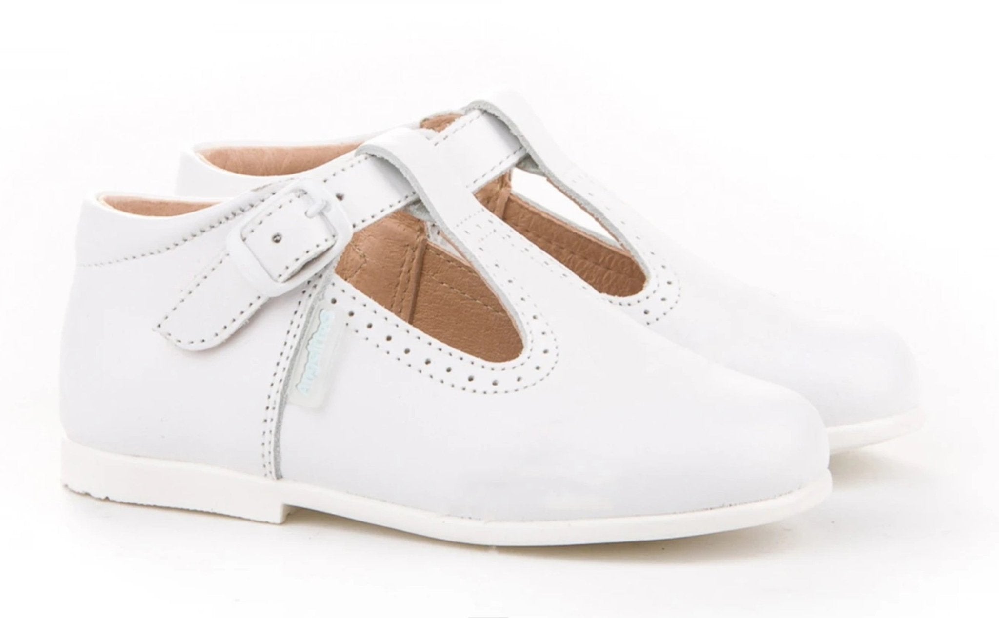 Angelitos Boys' White Leather T-Bar Shoes
