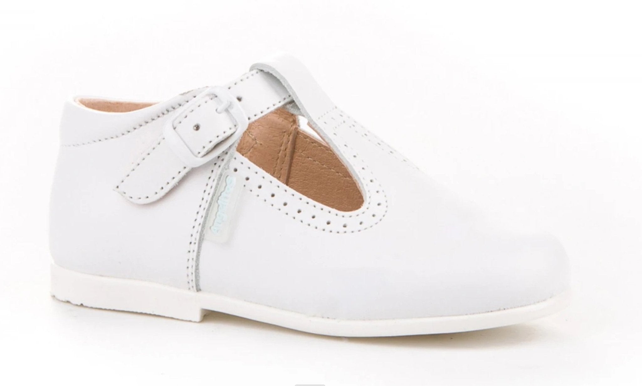 Angelitos Boys' White Leather T-Bar Shoes