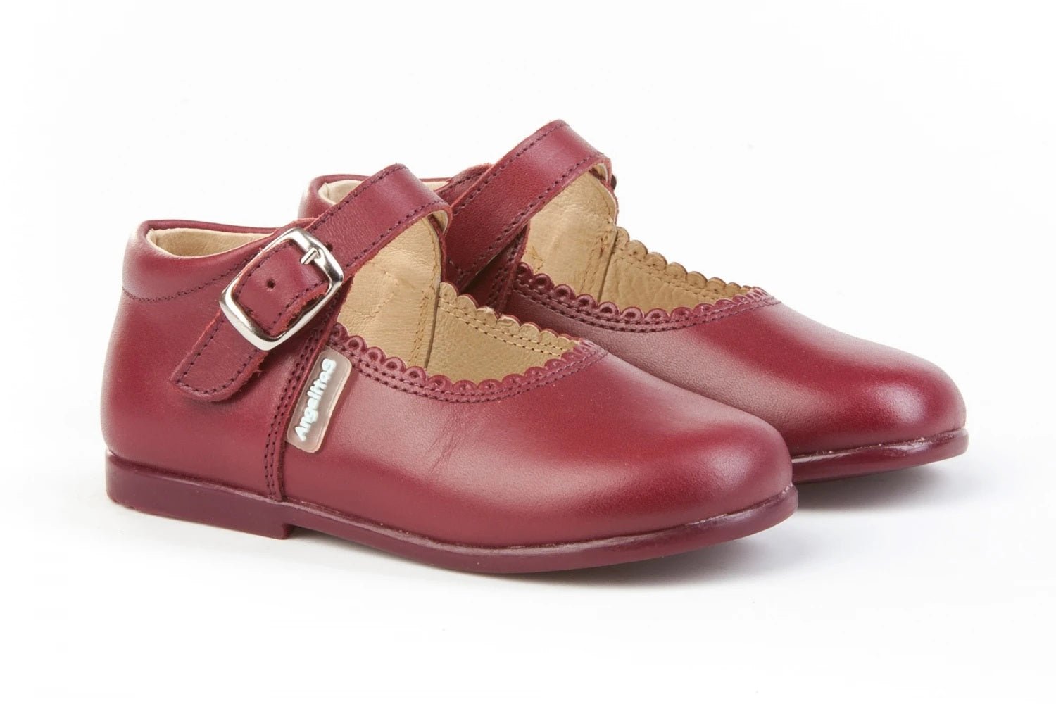 Angelitos Girls Burgundy Mary Jane Leather Shoes | Made in Spain