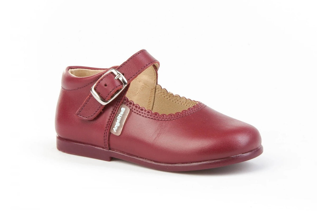 Angelitos Girls Burgundy Mary Jane Leather Shoes | Made in Spain