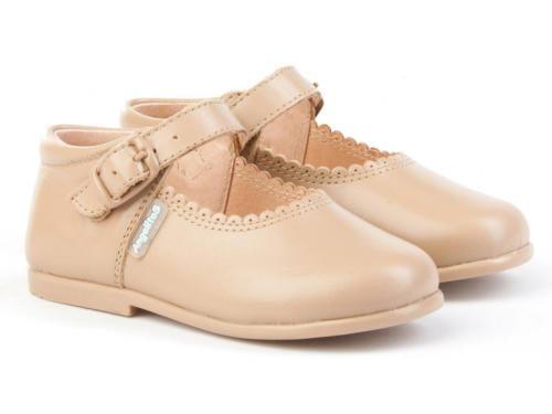 Angelitos Girl's Camel Leather Mary Jane Shoes - Mariposa Children's Boutique
