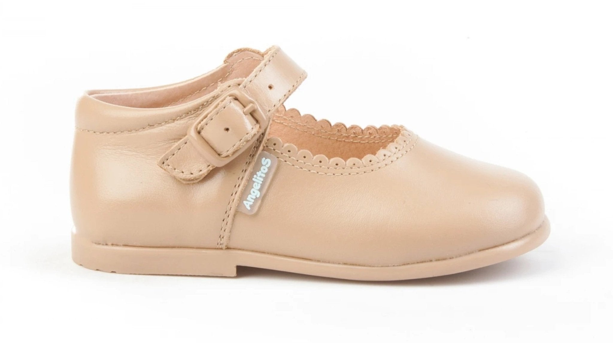 Angelitos Girl's Camel Leather Mary Jane Shoes