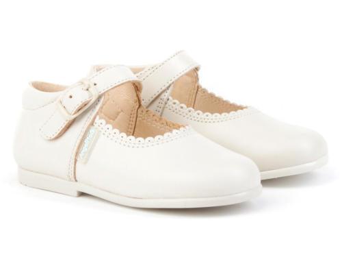 Angelitos - Girls Cream / Beige Leather Mary Jane Shoes - Mariposa Children's Boutique