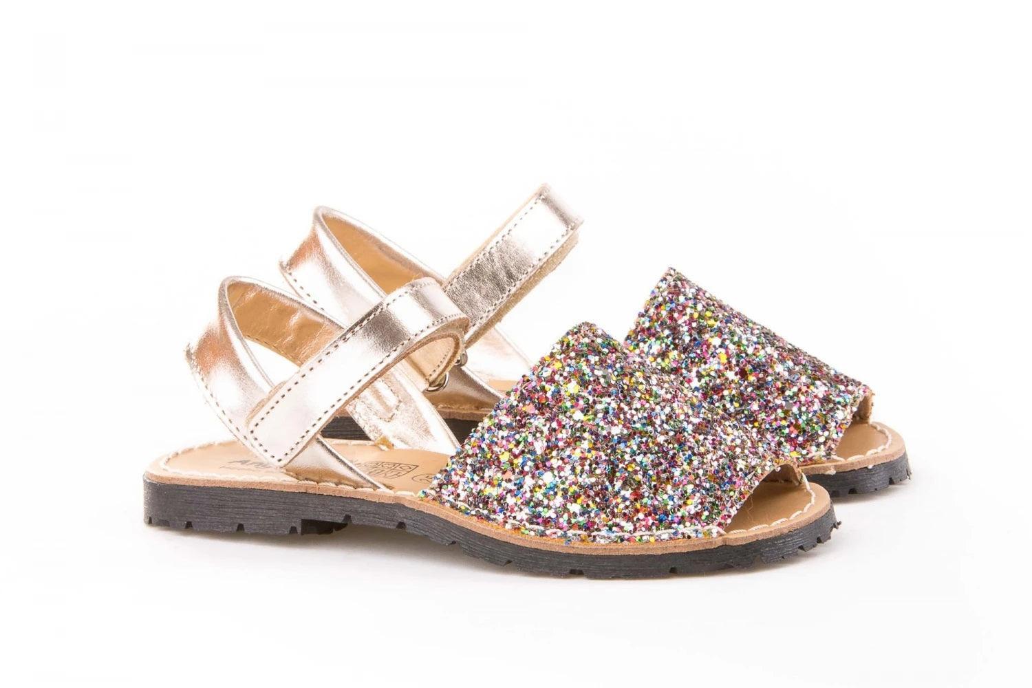 Angelitos - Girls Multi Glitter Leather Sandals IN - STOCK - Mariposa Children's Boutique