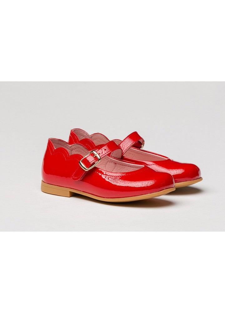 Angelitos - Girls Red Scallop Edge Patent Leather Shoes IN-STOCK - Mariposa Children's Boutique