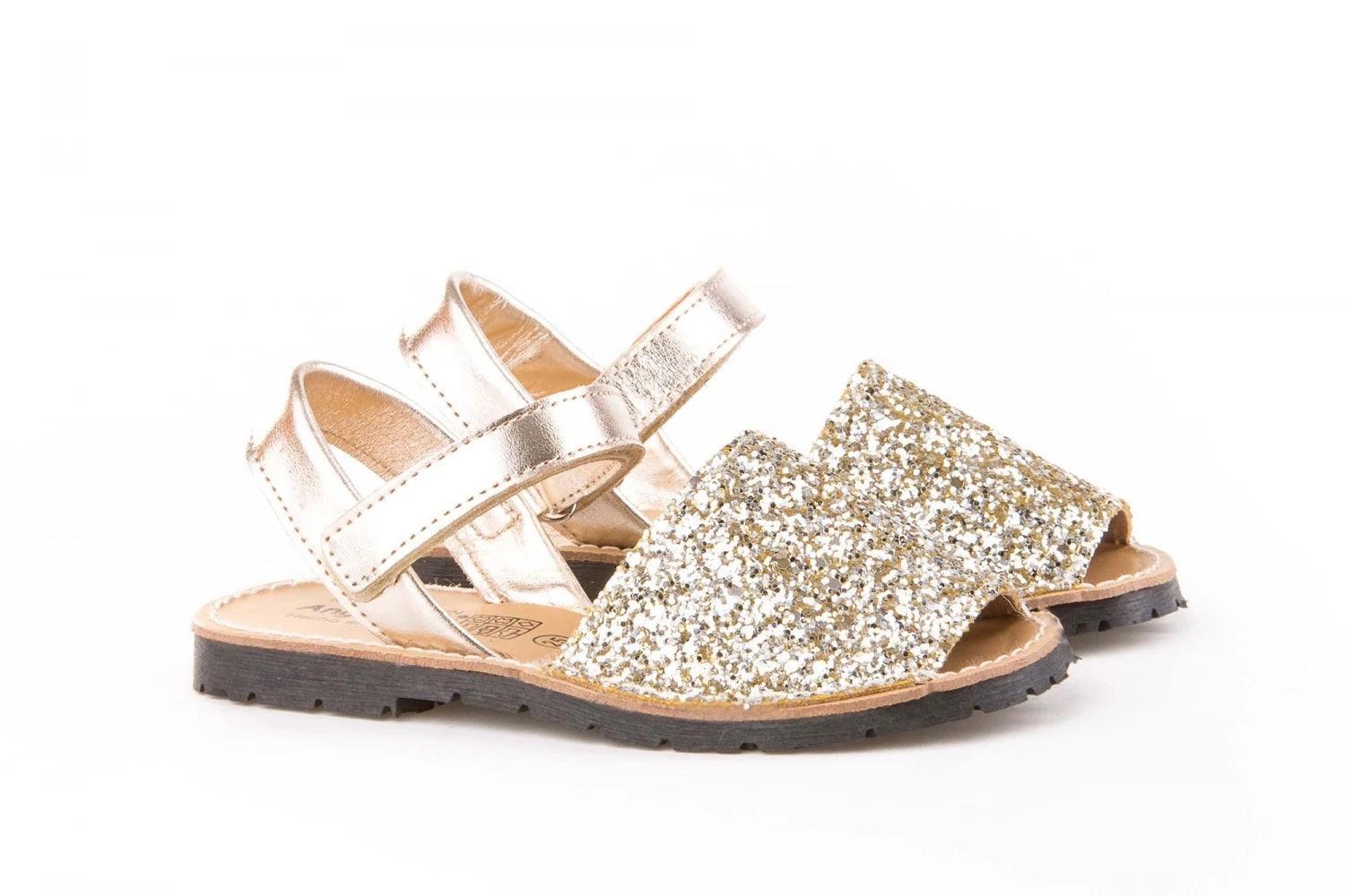 Angelitos - Girls Spanish Leather GOLD Glitter Sandals In - Stock - Mariposa Children's Boutique