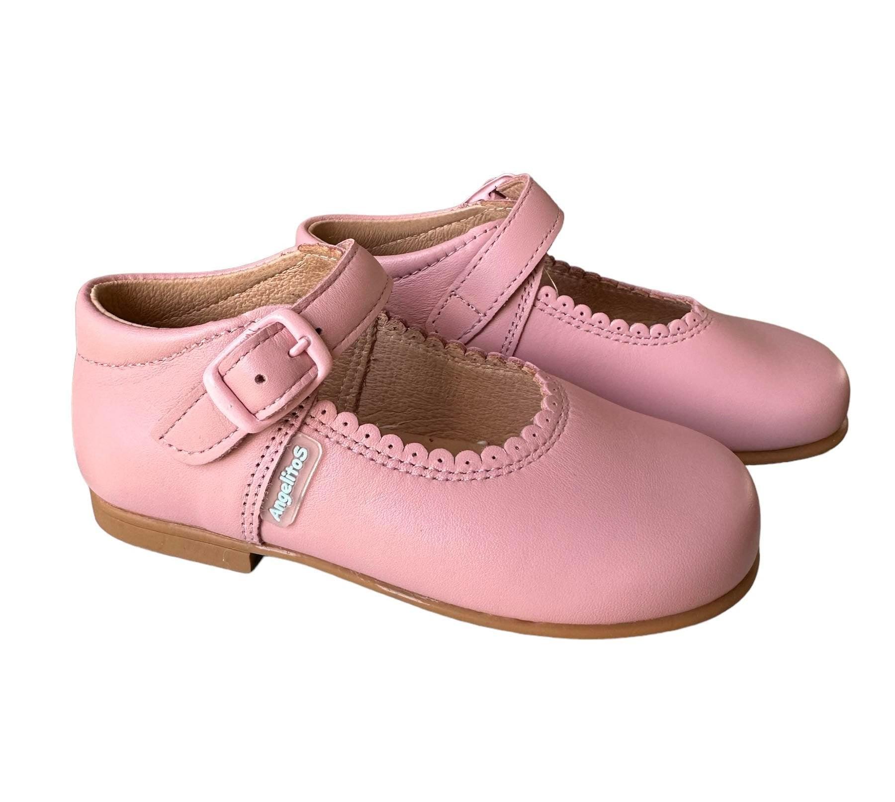 Angelitos Pink Leather Mary Jane Shoes | Spanish Girls' Footwear - Mariposa Children's Boutique