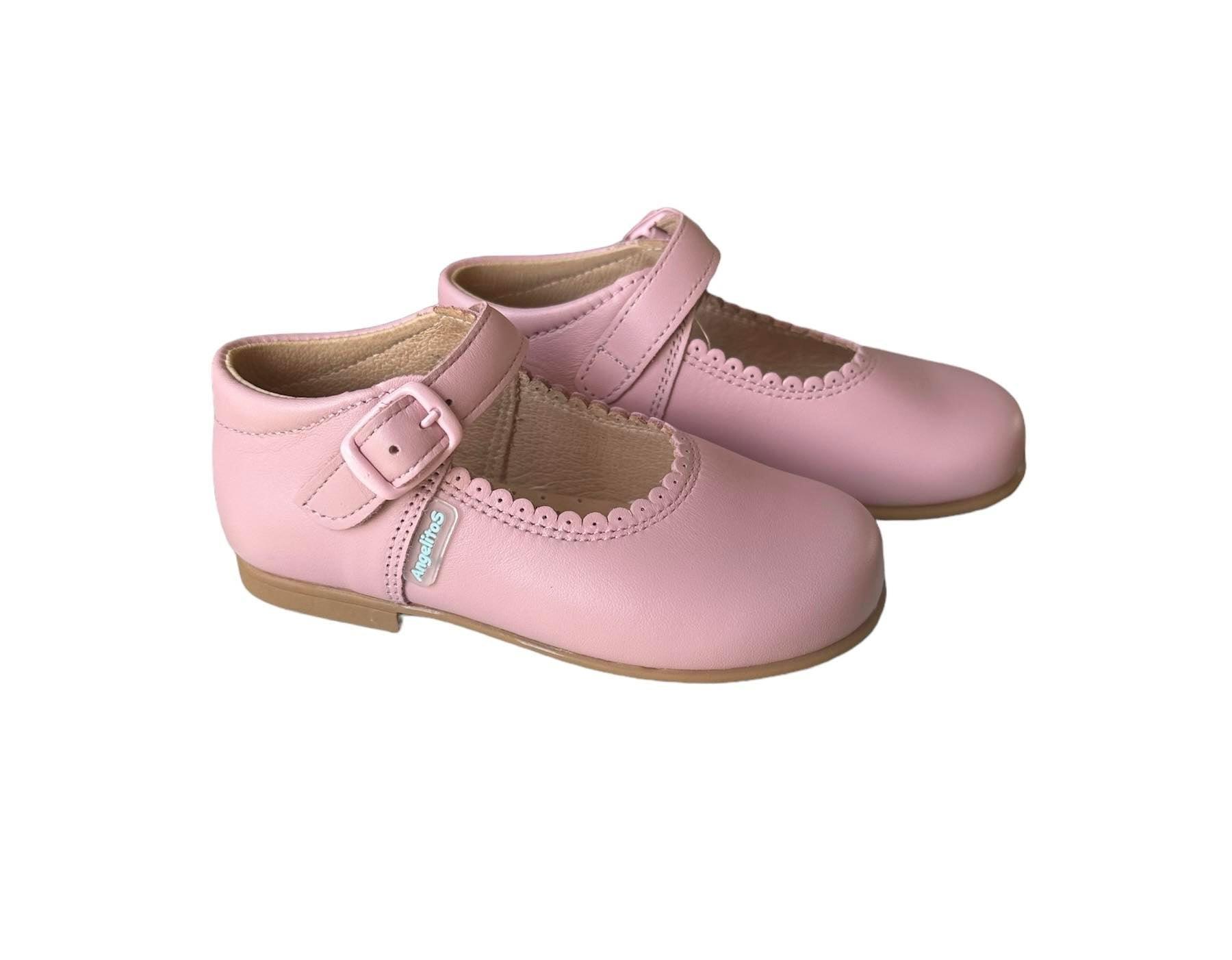 Angelitos Pink Leather Mary Jane Shoes | Spanish Girls' Footwear - Mariposa Children's Boutique