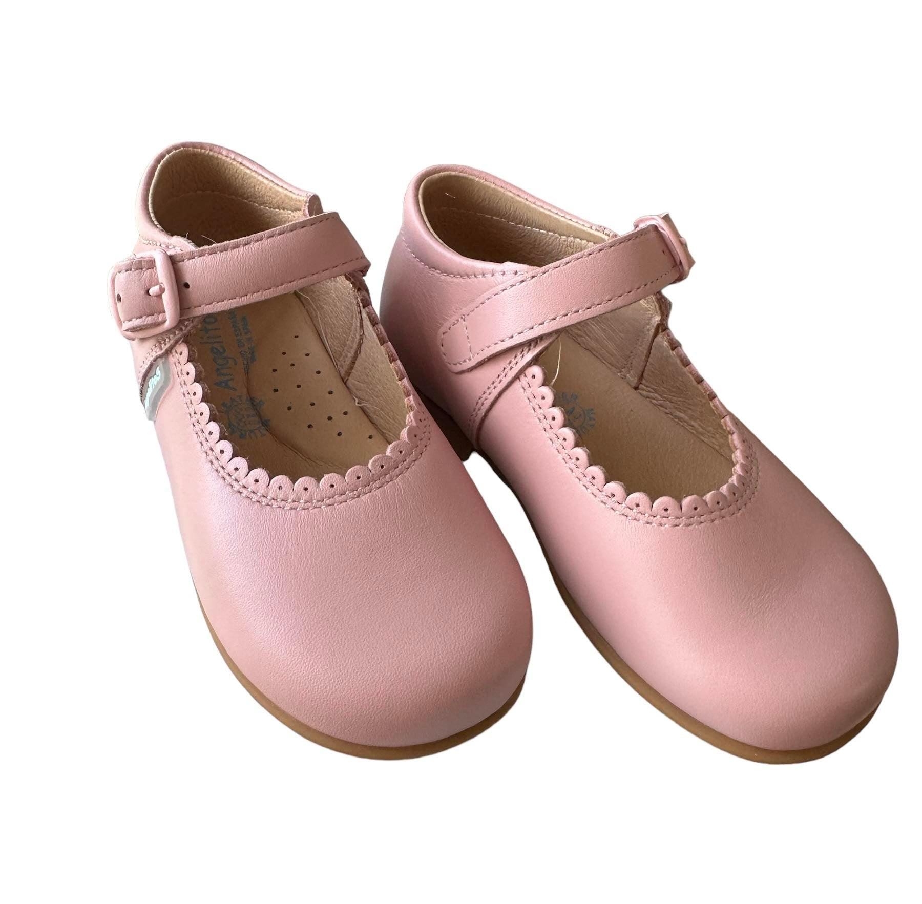Angelitos Pink Leather Mary Jane Shoes | Spanish Girls' Footwear - Mariposa Children's Boutique