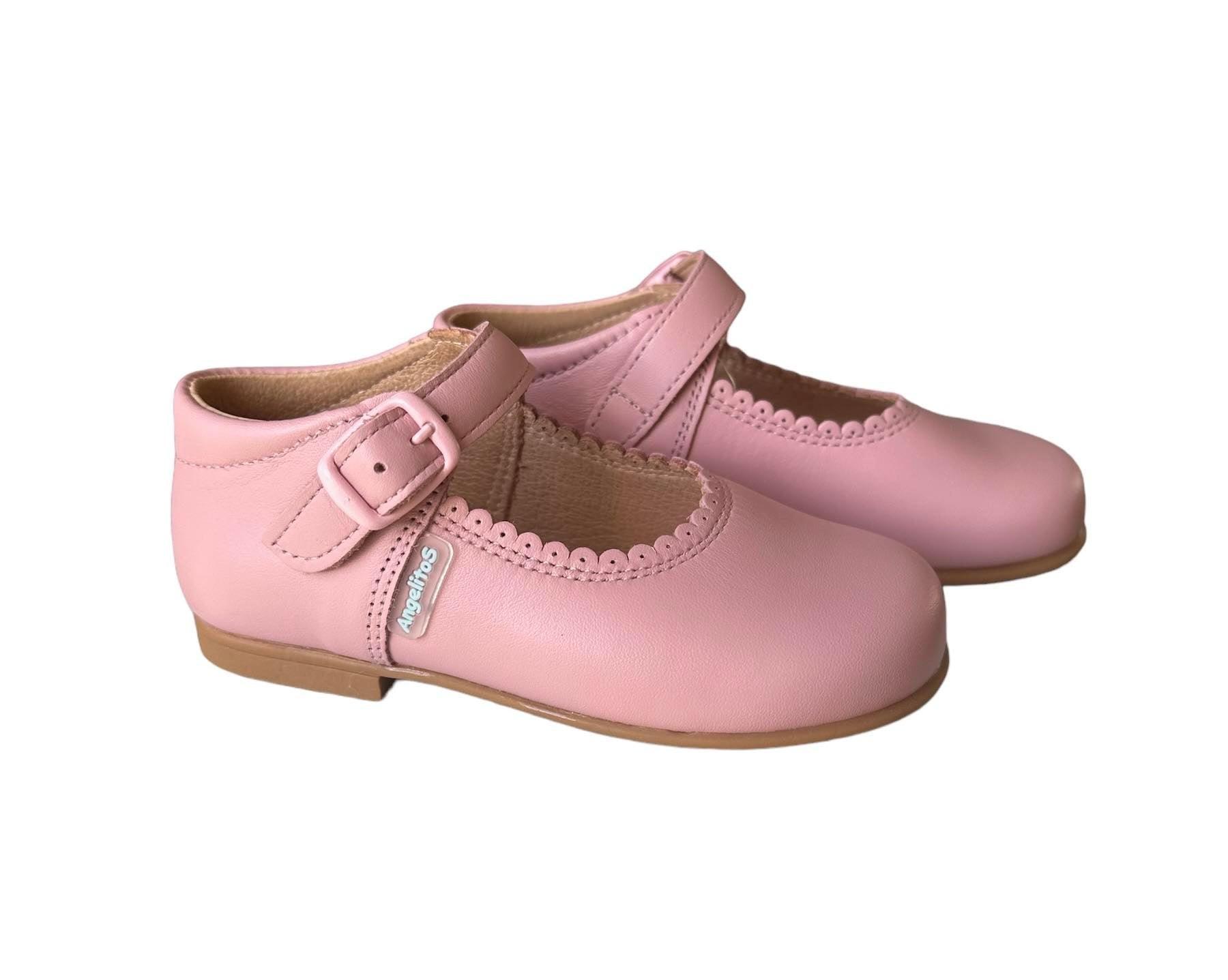 Angelitos Pink Leather Mary Jane Shoes | Spanish Girls' Footwear - Mariposa Children's Boutique