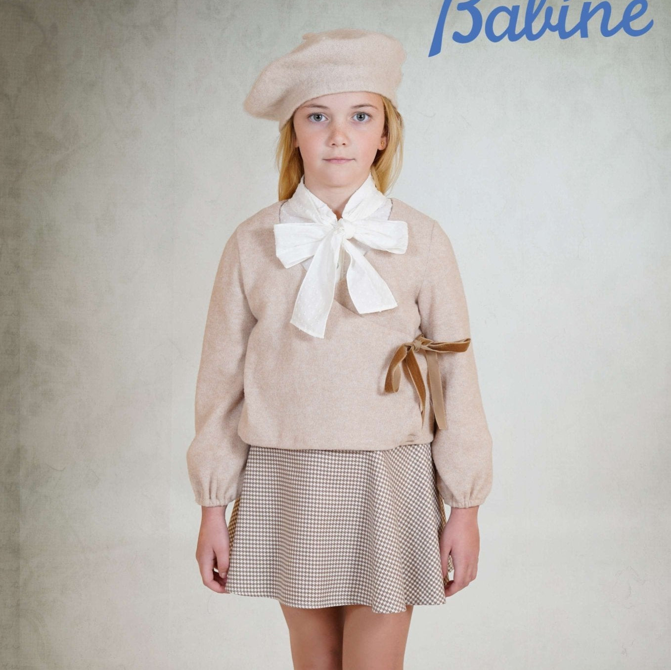 Babine AW25 PRE - ORDER - Girls Camel Check Skirt Set, Blouse & Jumper Set