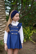 Babine AW25 PRE - ORDER - Girls Navy & Gold Velvet Pinafore Dress & Blouse