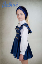 Babine AW25 PRE - ORDER - Girls Navy & Gold Velvet Pinafore Dress & Blouse