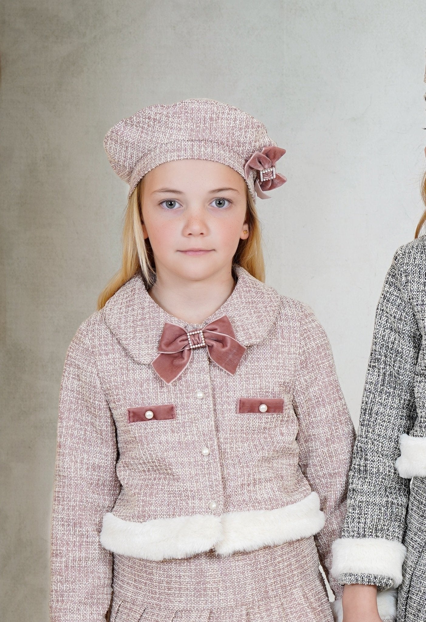Babine AW25 PRE - ORDER - Girls Pink Tweed Skirt, Jacket & Blouse Set