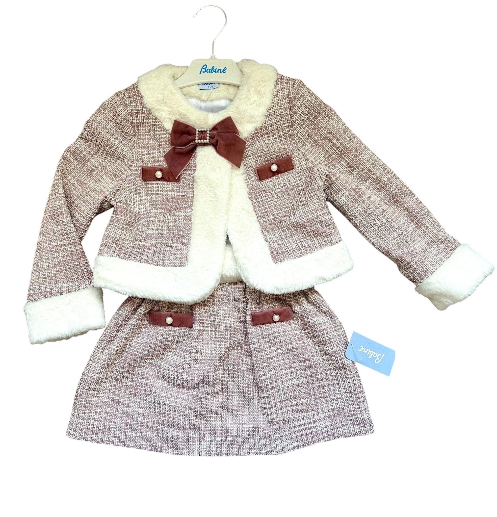 Babine AW25 PRE - ORDER - Girls Pink Tweed Skirt, Jacket & Blouse Set