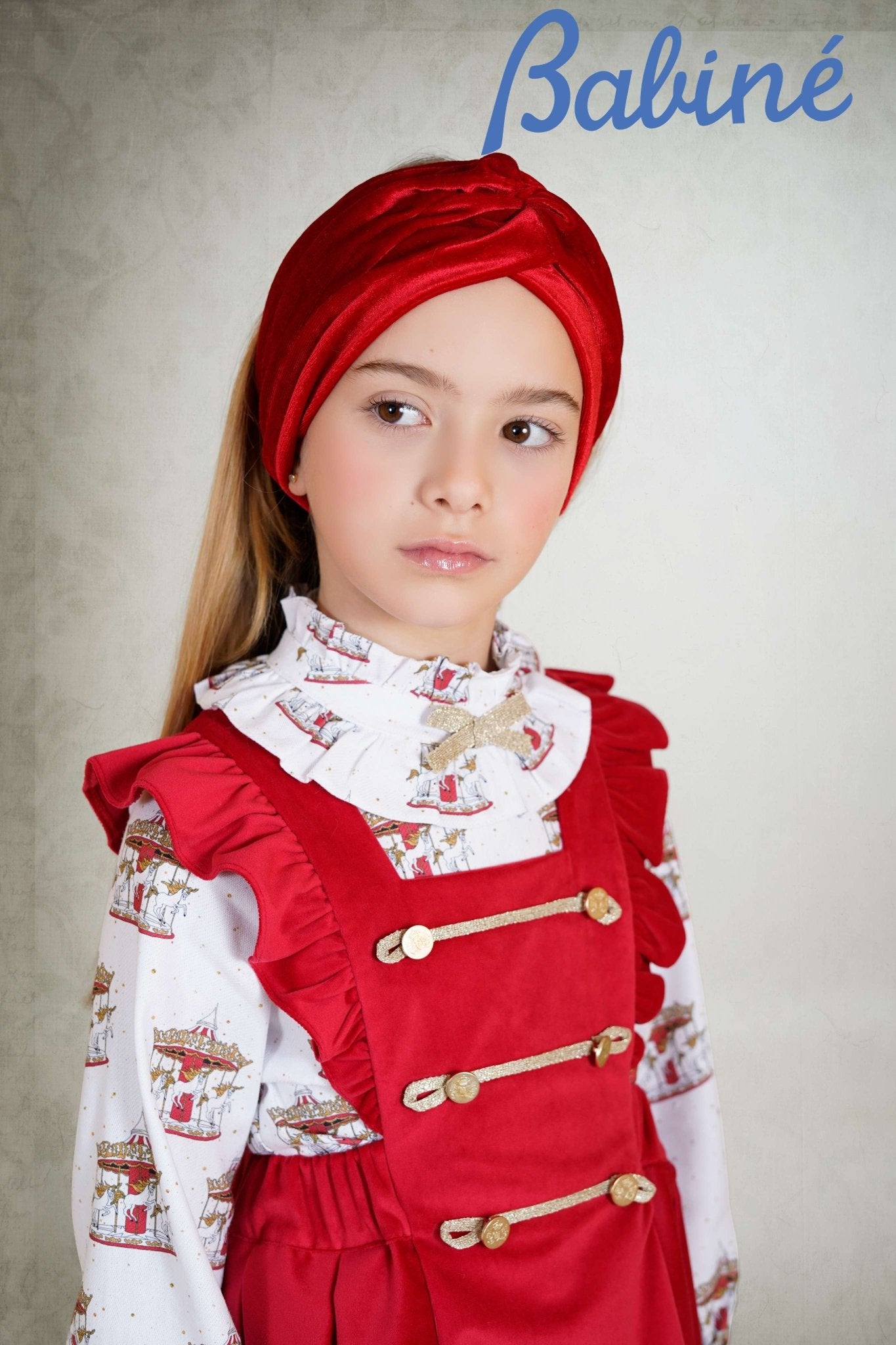 Babine AW25 PRE - ORDER - Girls Red & Gold Pinafore Dress & Blouse
