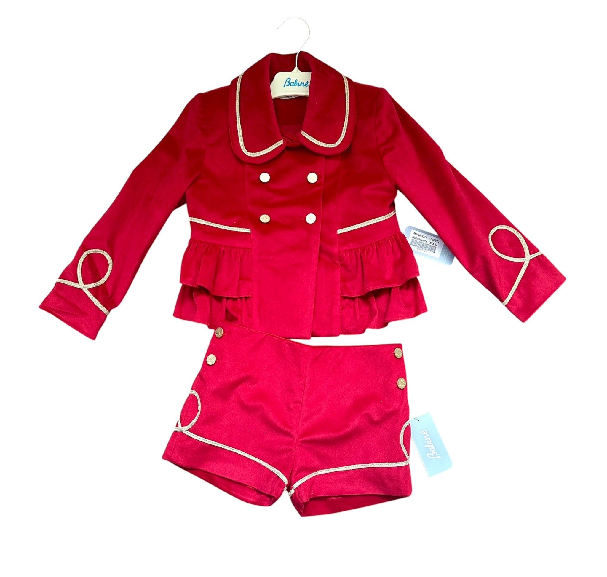 Babine AW25 PRE - ORDER - Girls Red & Gold Velvet Shorts & Jacket