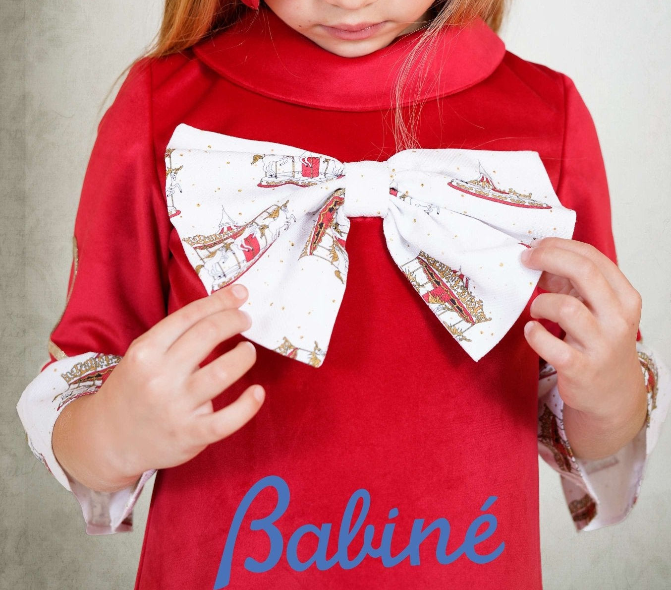Babine AW25 PRE - ORDER - Girls Red Velvet Dress with Bow Detail