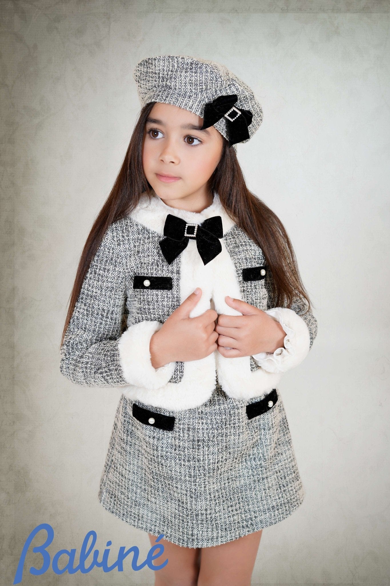 Babine AW25 PRE - ORDER - Girls Tweed Skirt Set in BLACK & PINK