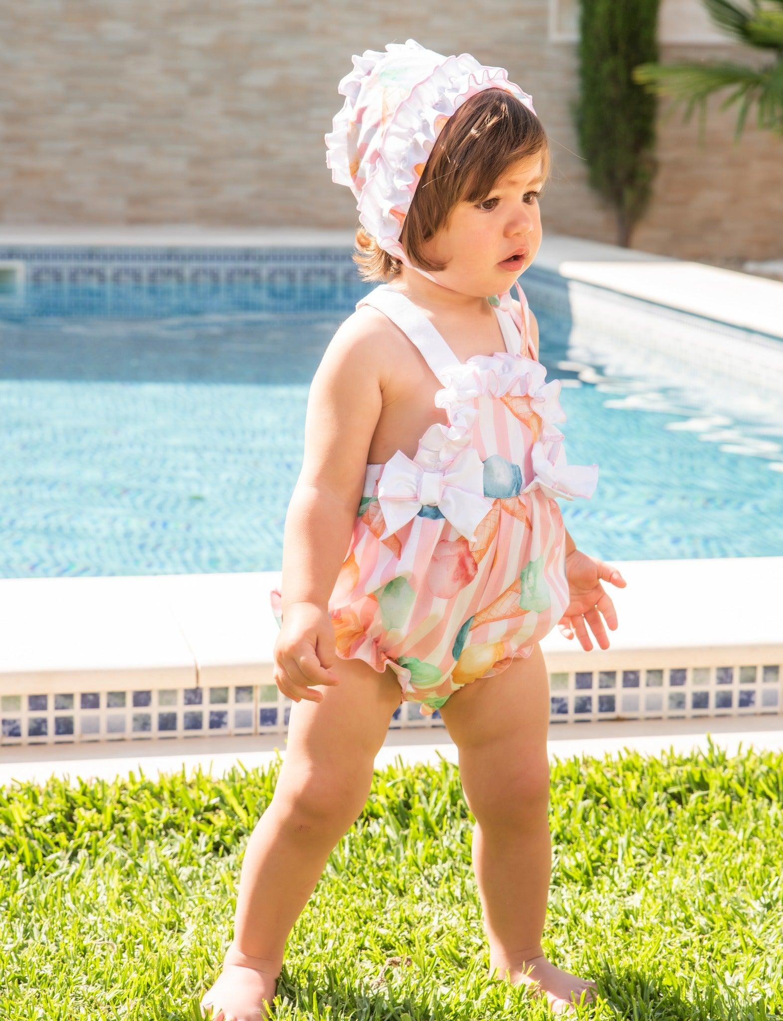 Babine SS24 - Baby Girls Pink Stripe Ice-Cream Romper Suit - Mariposa Children's Boutique